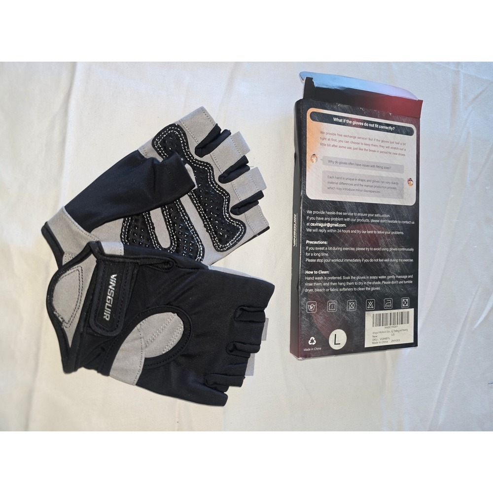 Vinsguir Workout Gloves Unisex Large Black Gray New Padded Gym Cycling Rowing